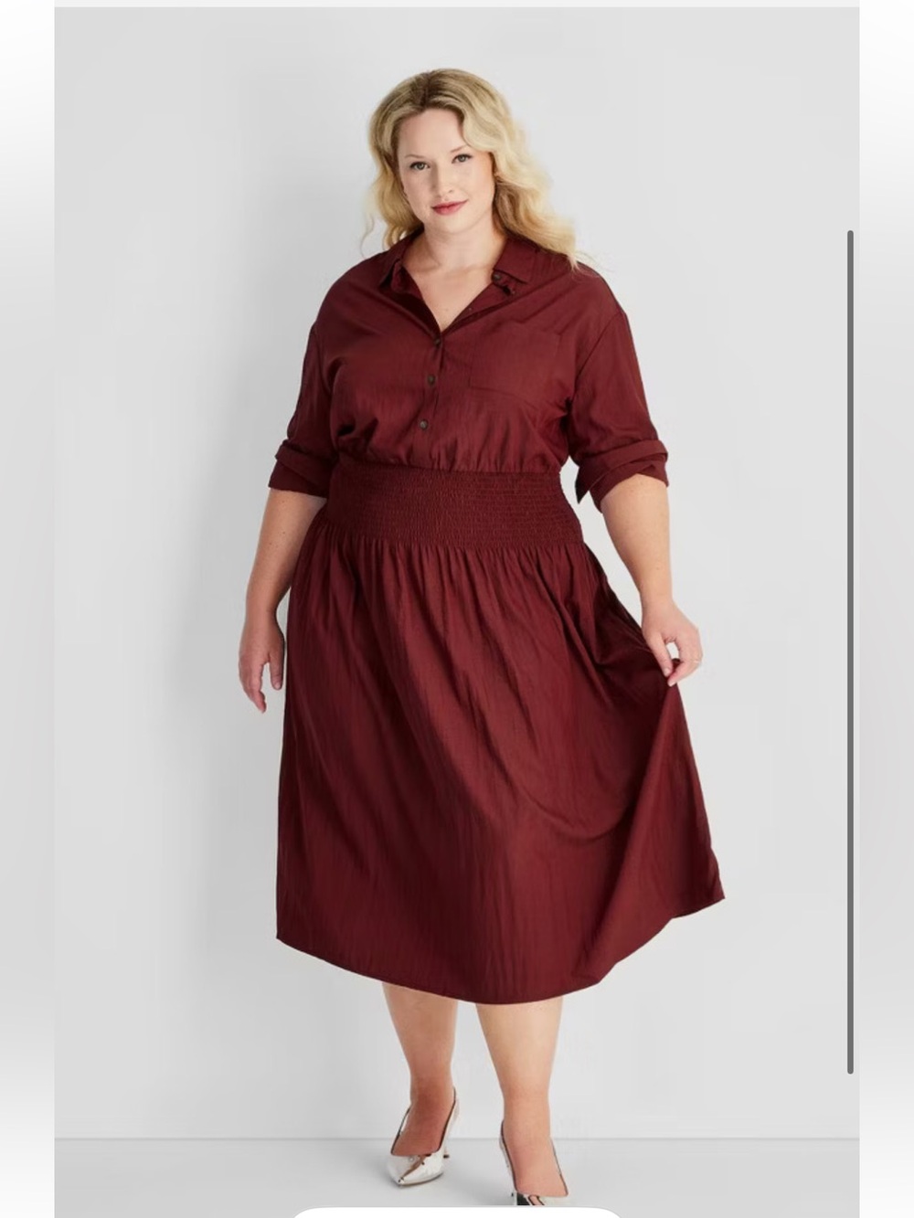 Future Collective Women's Long Sleeve Burgundy Shirtdress size 2X
